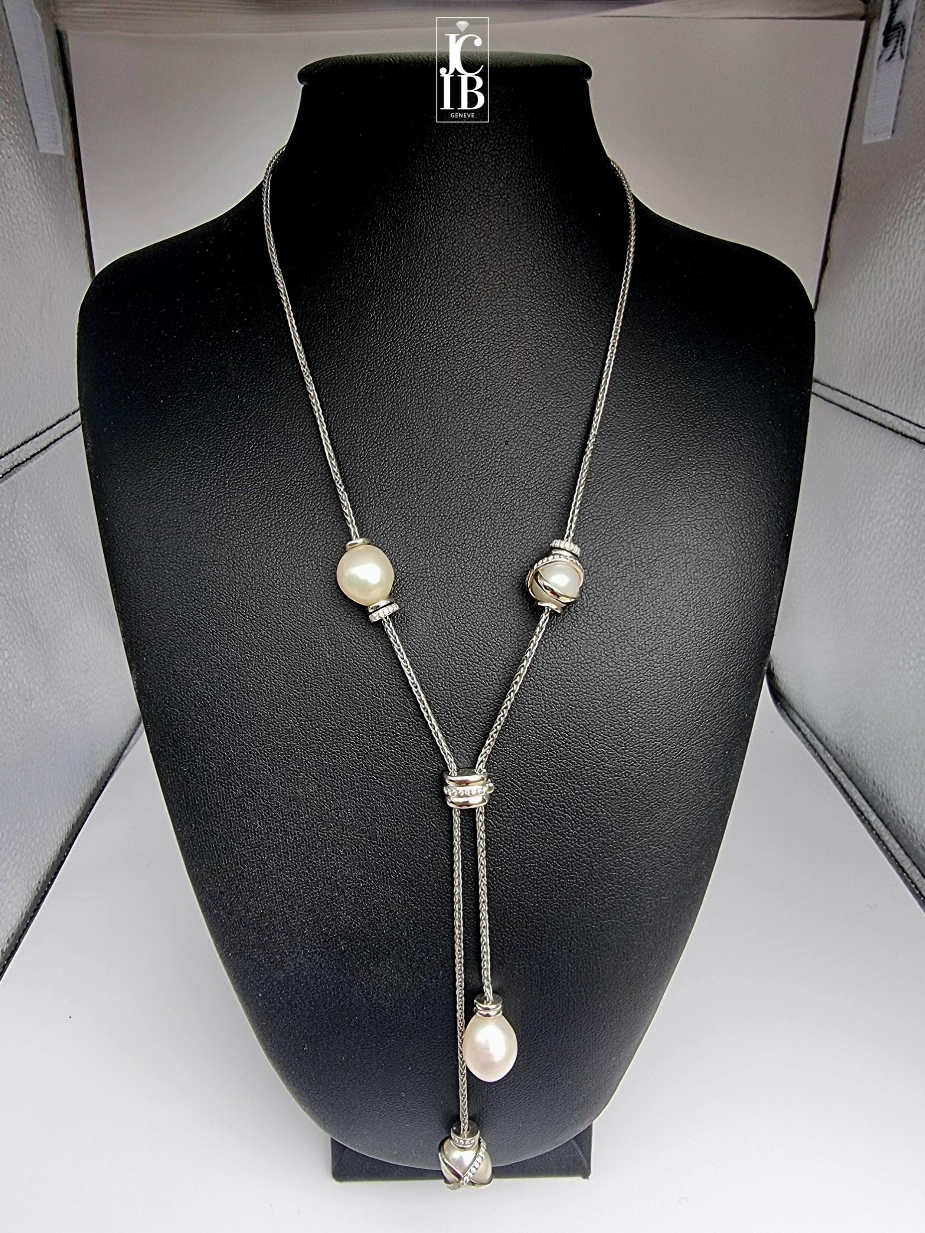 FRED BAIE DES ANGES Collier Y 2015 en platine, diamants et perles en vente 3