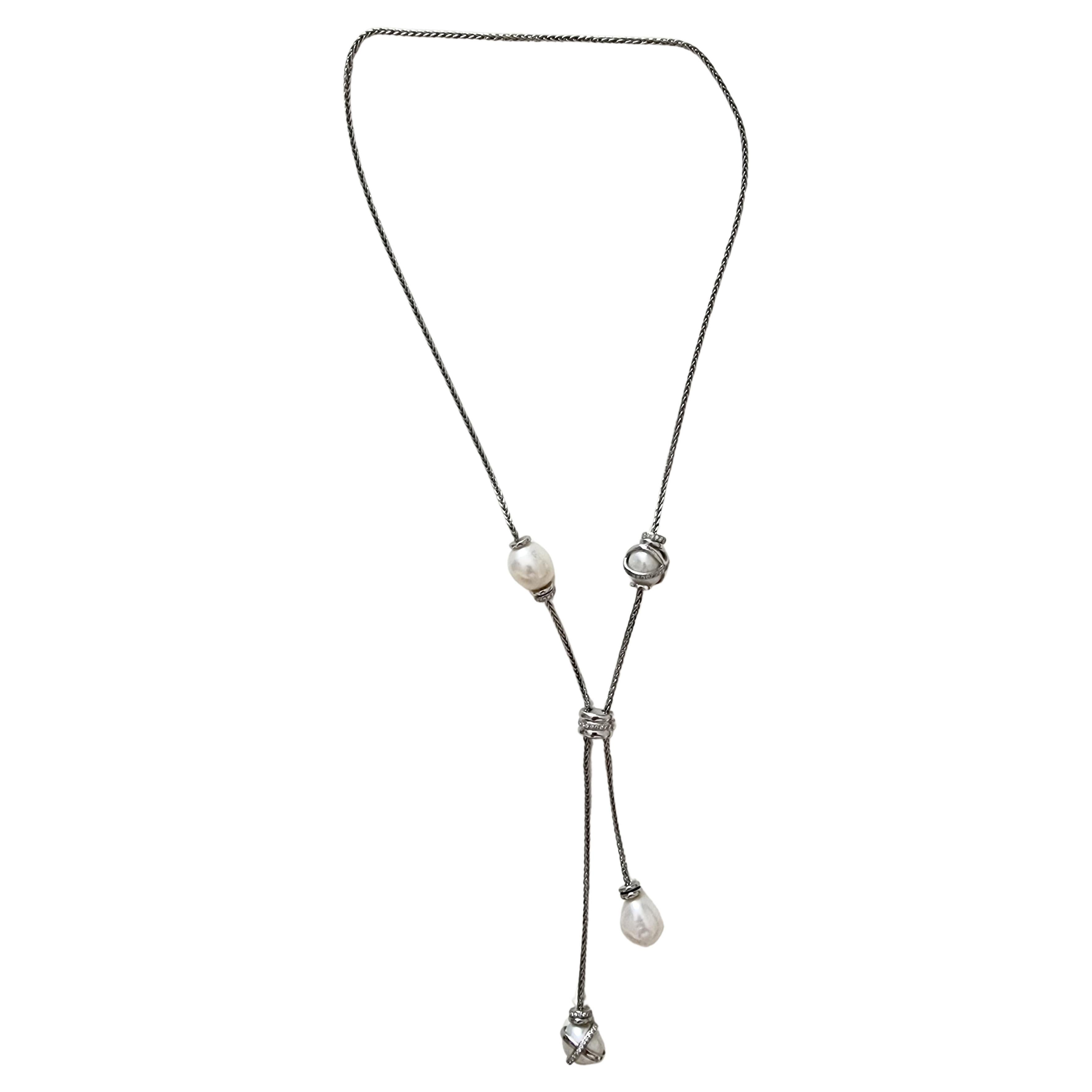 FRED BAIE DES ANGES Collier Y 2015 en platine, diamants et perles en vente