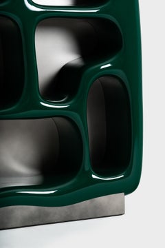 Fred & Barney bookshelf in metal and liquid ceramic wainscoting by Matteo Cibic