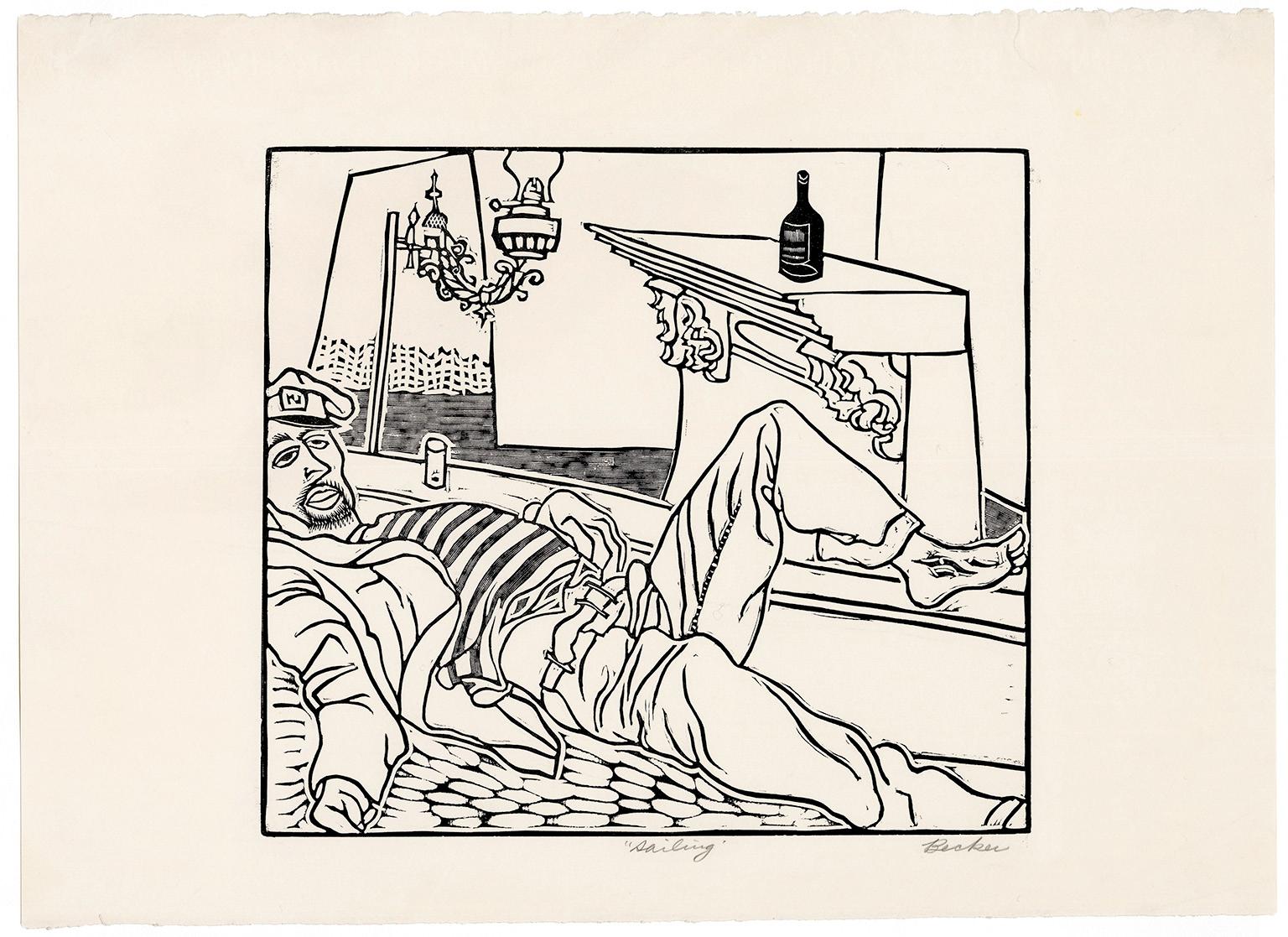 'Sailing' — 1930s Modernism, New York City WPA - Print by Fred Becker