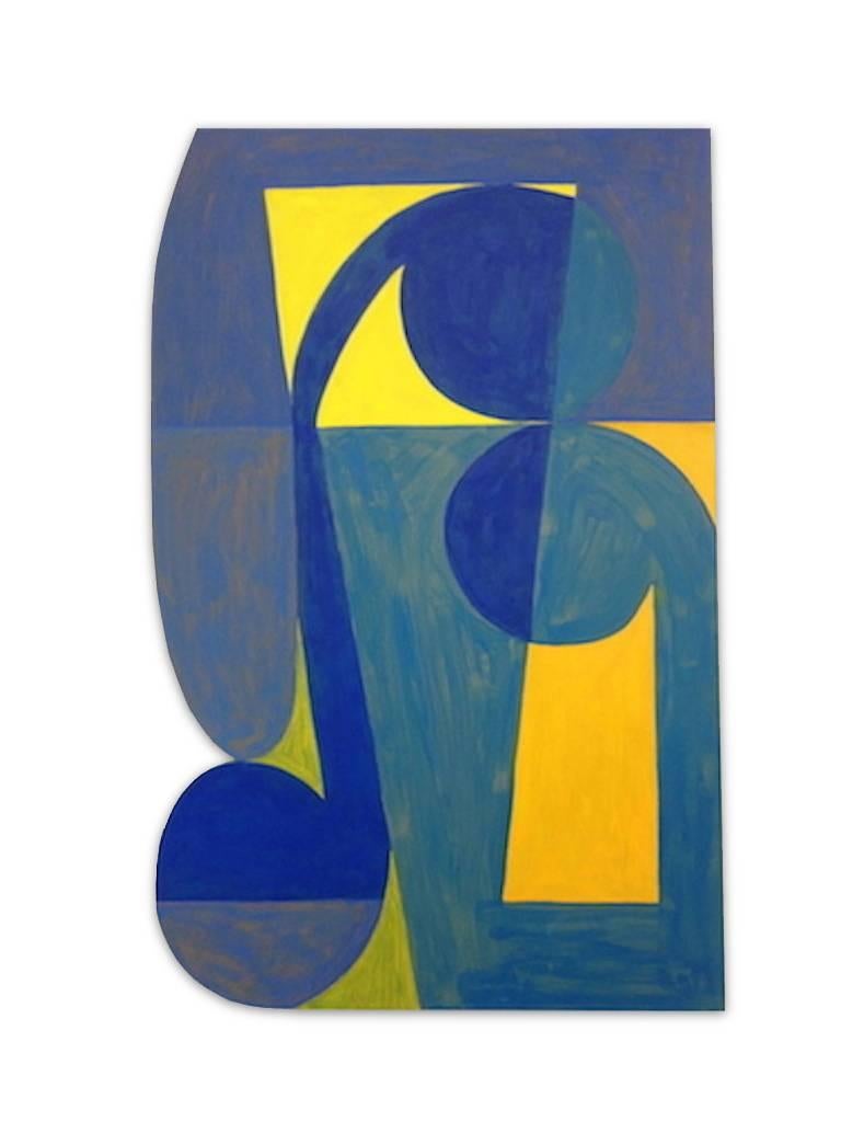 Fred Bendheim Abstract Painting – "Fortinbras", geometries in blues and yellows
