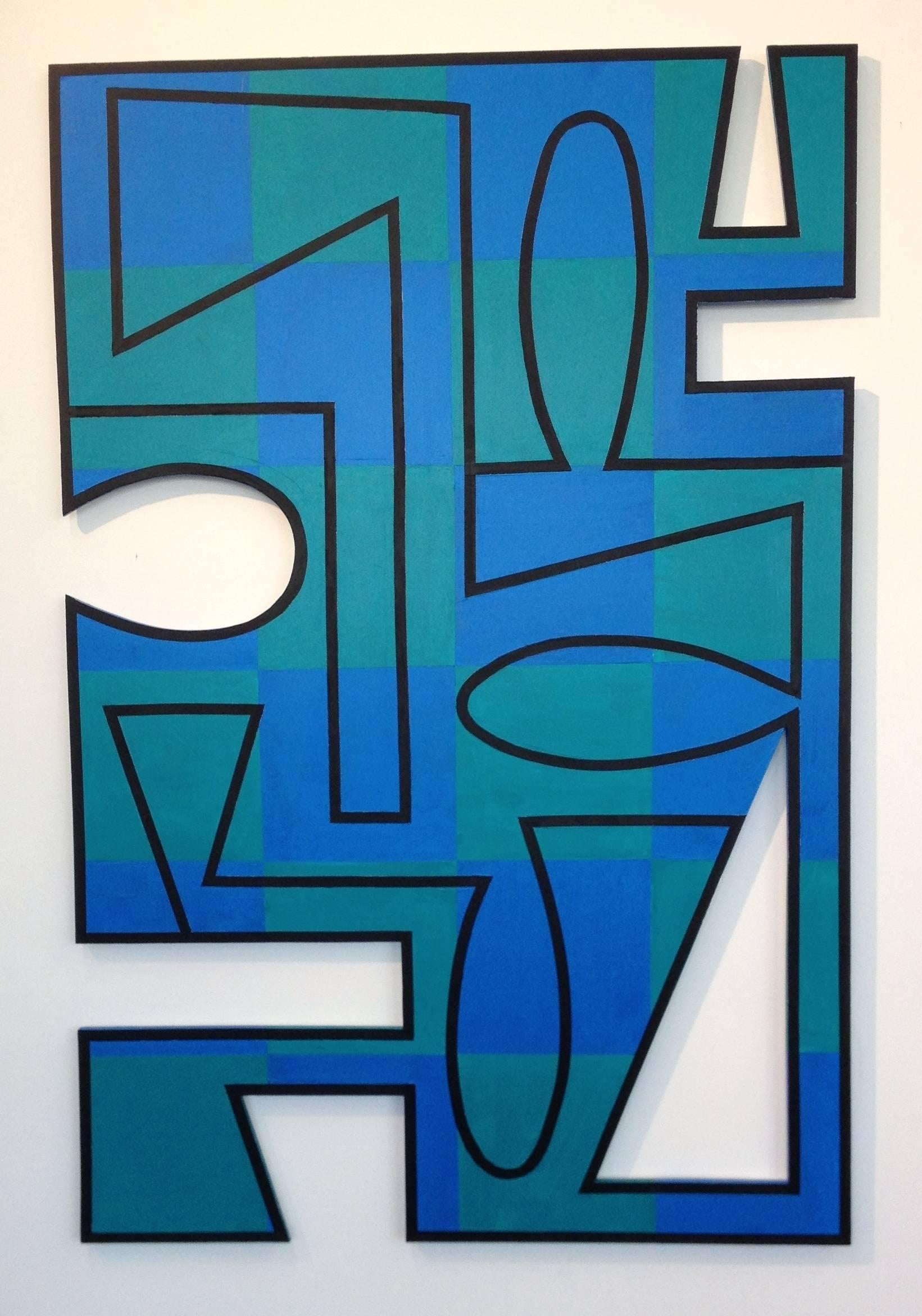 Fred Bendheim Abstract Sculpture - "La Mer" pairs sharp geometries with sea blues and greens 