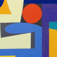 “View Of The Harbor”, shaped wall relief in aquatic blues