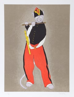 The Cat Fifer from Metropolitan Cats Series, Folk Art Lithograph by Fred Bornet