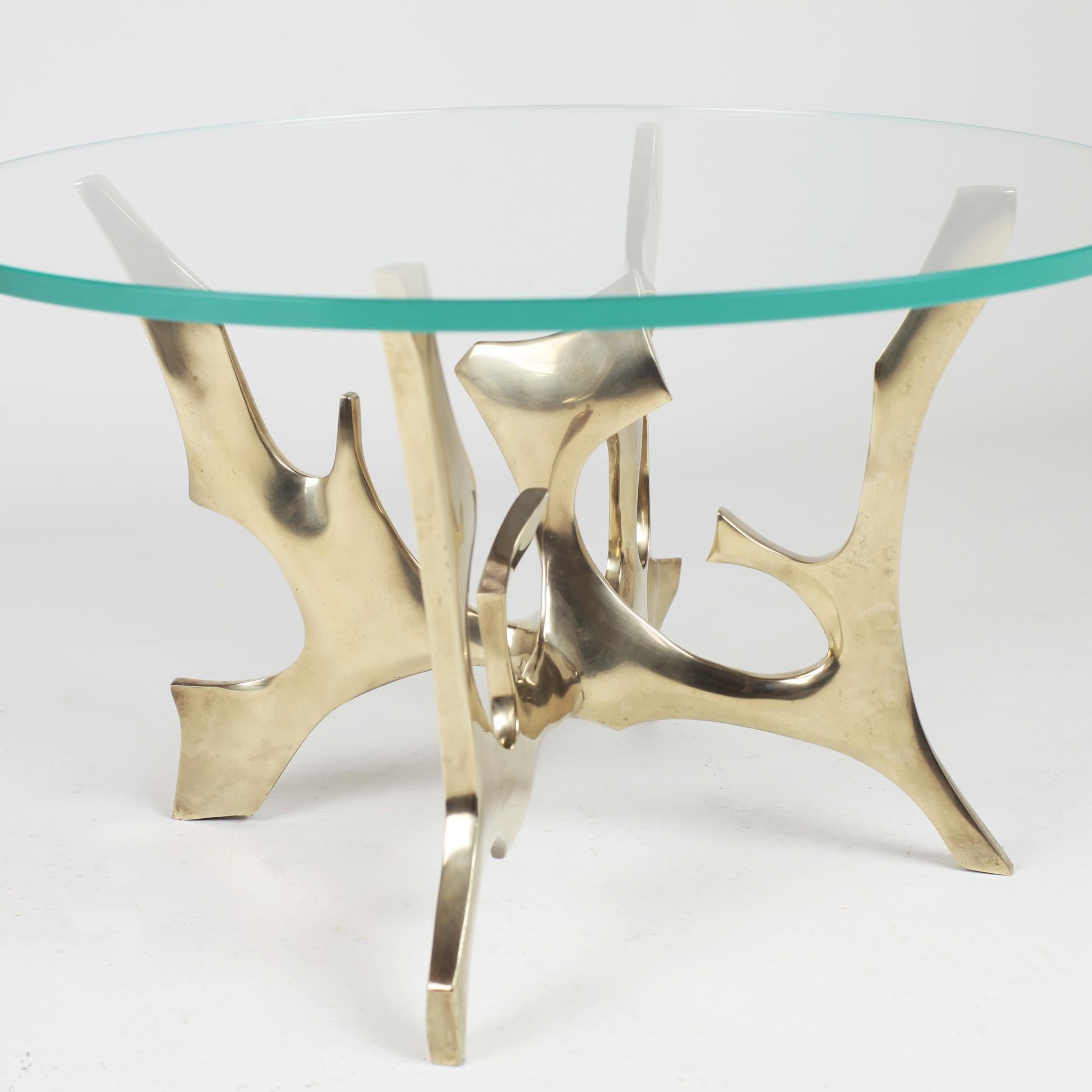 French Fred Brouard Sculptural Gilded Brass Coffee Table