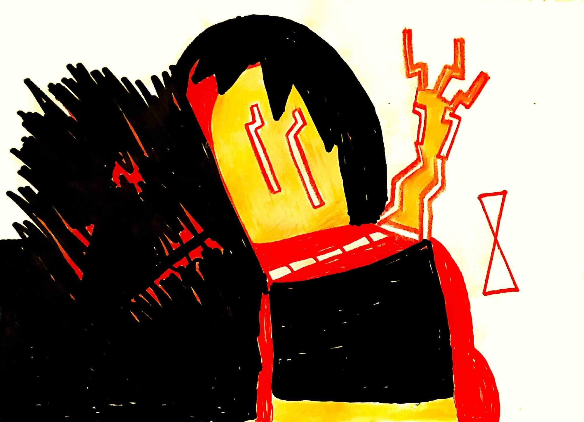 Artist: Fred Bugs (Federico Cabras). 

Title if artwork: Authoritarian Parenting. 

Year: 2023

Acrylic, pastel on paper. 

21 x 30 cm. 

Lithography edition: 13 of 50. 