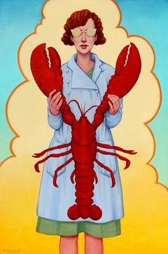 "Melt the Butter" portrait of vintage woman with lobster