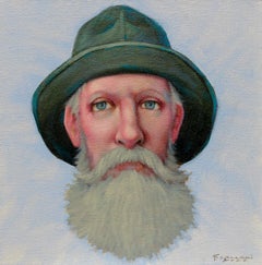 "Sou'Wester" Portrait of an old fisherman with cap and blue eyes