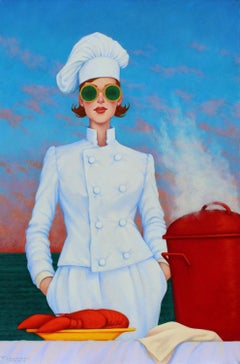«Steam Queen»: langosta de Nueva Inglaterra, chef, gorro de chef, cocina, marisco, hervir