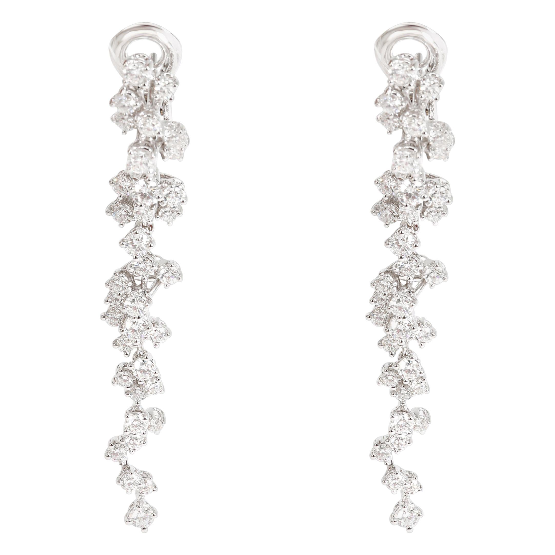 Fred Cascading Diamonds Dangle Earrings in 18 Karat White Gold 4.13 Carat