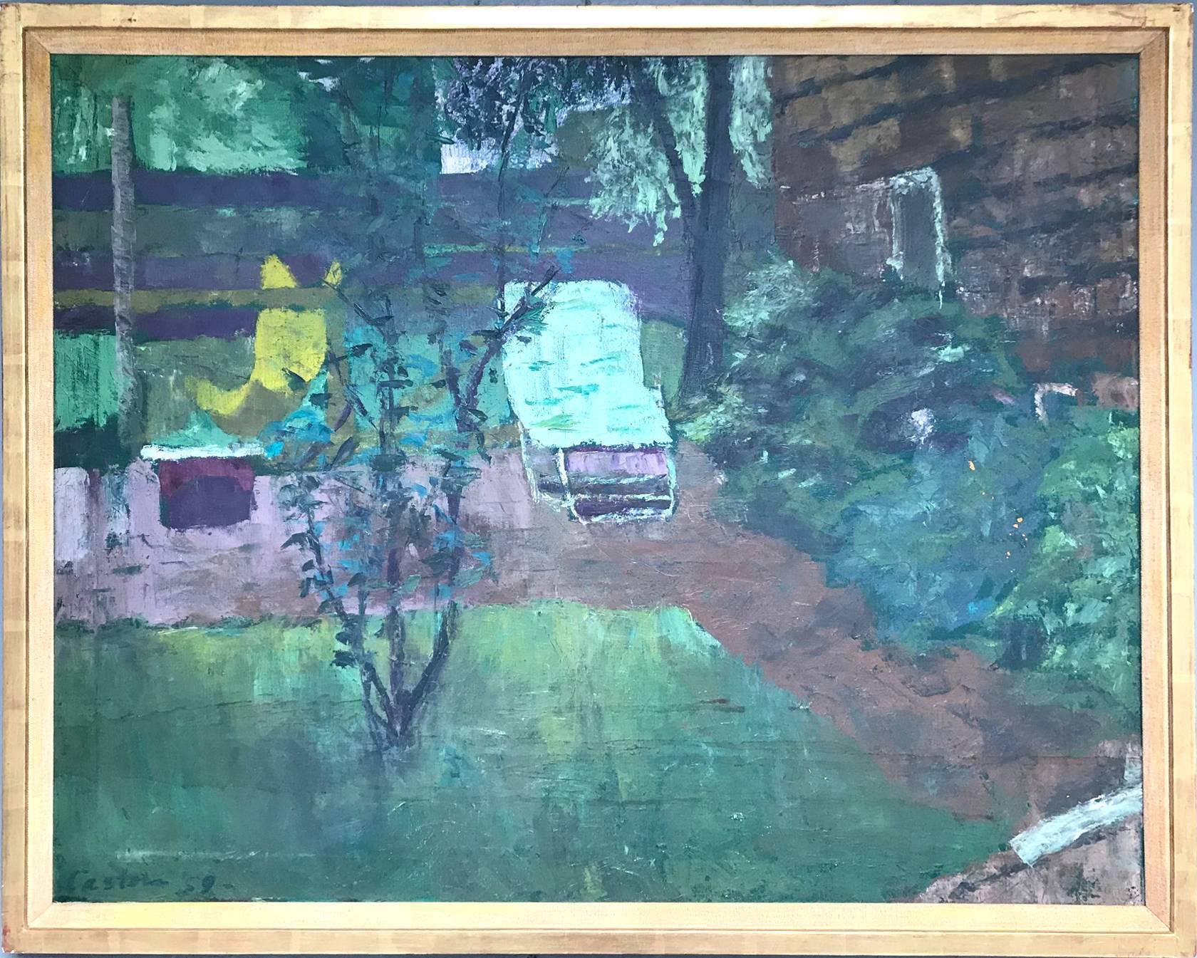 Fred Caston   Landscape Painting - Untitled (Suburban Backyard)