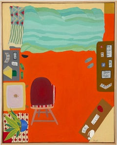 New Bedroom (Contemporary Oil Painting of Bright Orange Interior Space)