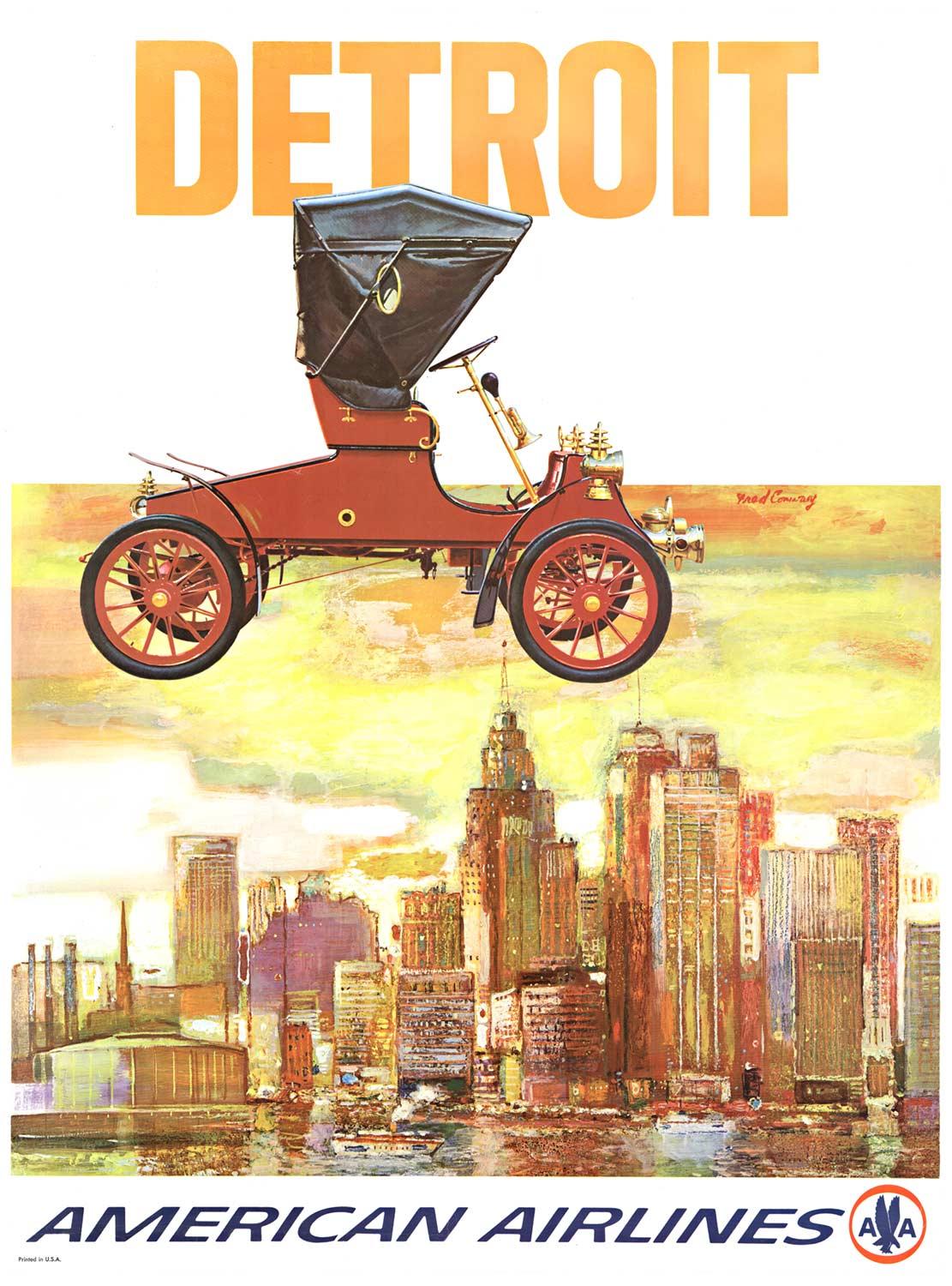 Original American Airlines, Detroit, vintage travel poster