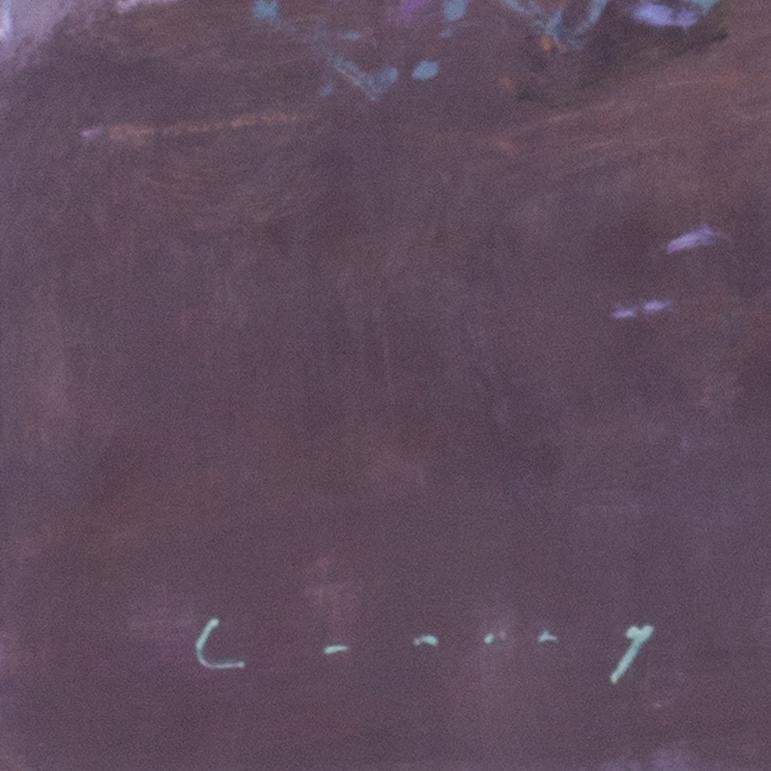Großes quadratisches Ölgemälde der britischen RA Fred Cuming „Fairground, Evening“ (Moderne), Painting, von Fred Cumings