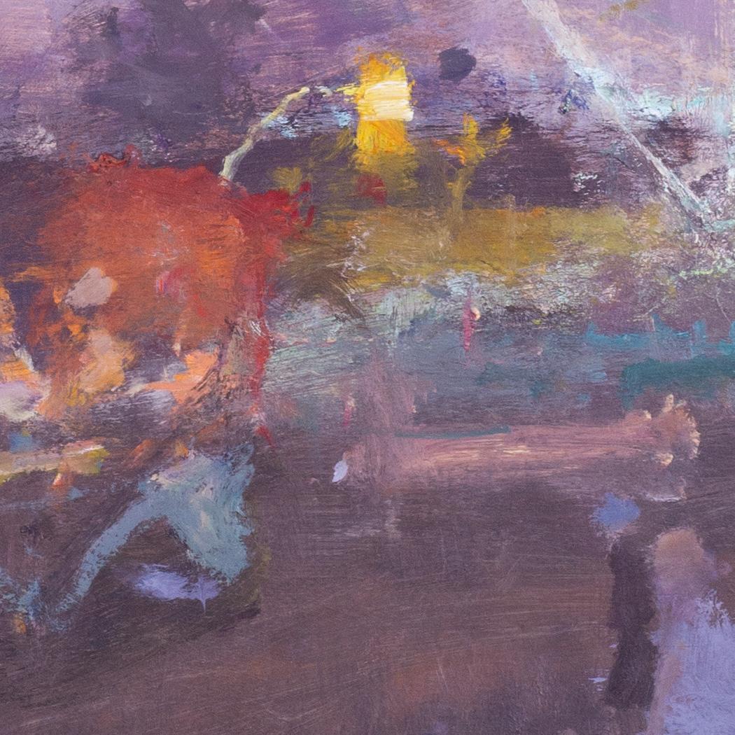 Großes quadratisches Ölgemälde der britischen RA Fred Cuming „Fairground, Evening“ im Angebot 4