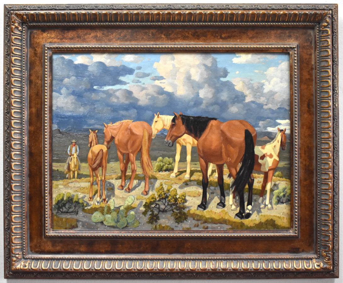 Fred Darge Landscape Painting - "APPROCHING STORM" WESTERN FRAMED 27.5 X 33.5