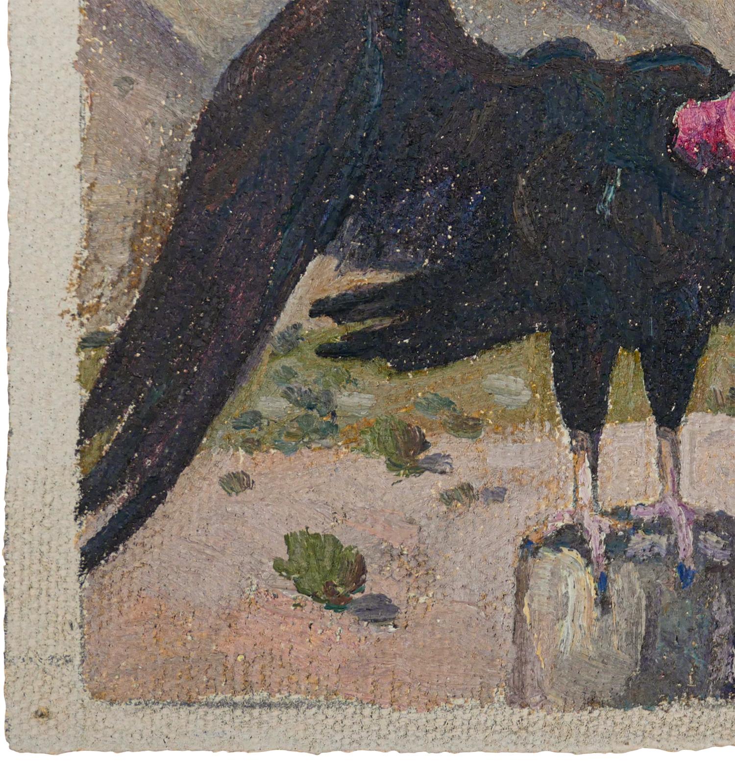 Black, Tan, Red, and Sky Blue Abstract Impressionist Painting of a Vulture 3