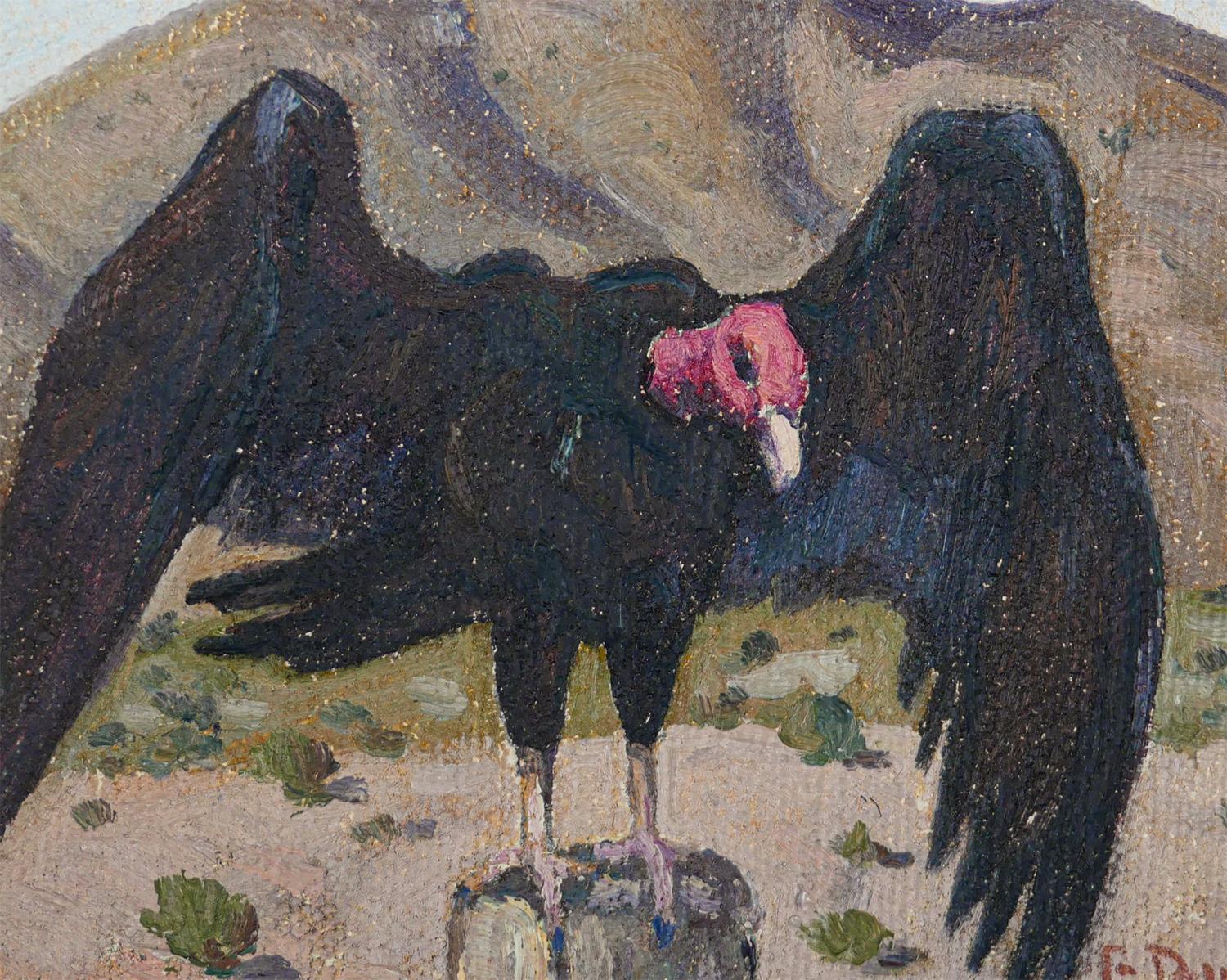 Black, Tan, Red, and Sky Blue Abstract Impressionist Painting of a Vulture 5