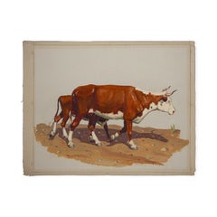 "Cow and Calf" Brown and White Abstract Impressionist Painting of Cows