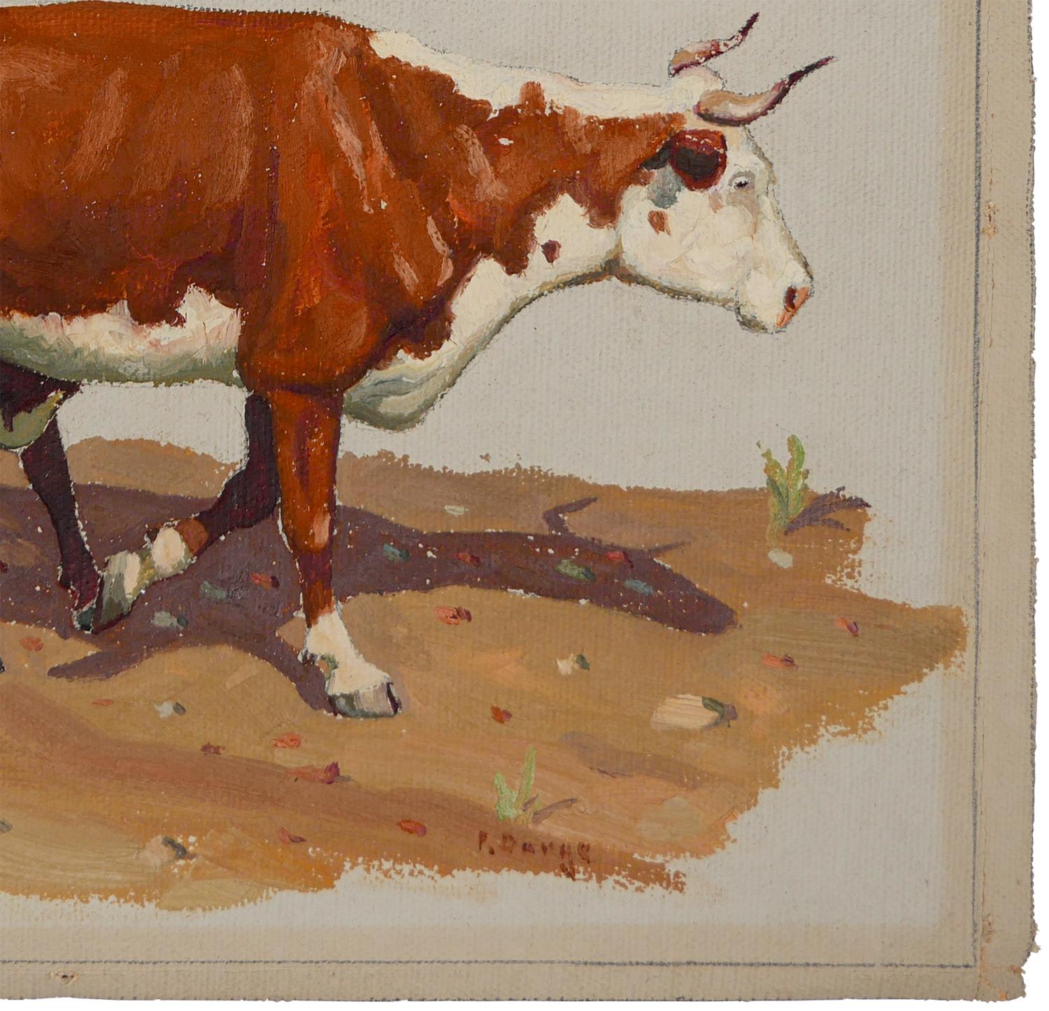 Peinture impressionniste abstraite marron et blanche « Vache et veau » en vente 2