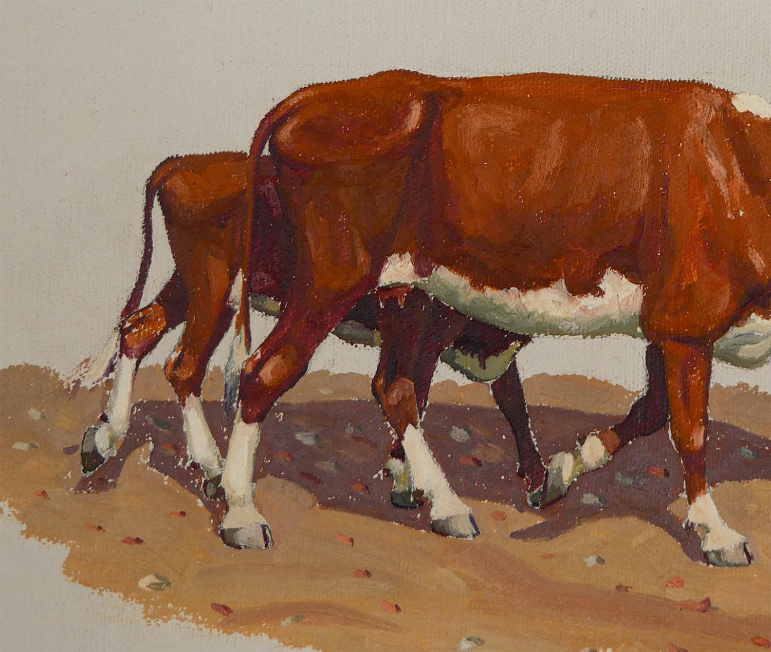 Peinture impressionniste abstraite marron et blanche « Vache et veau » en vente 4