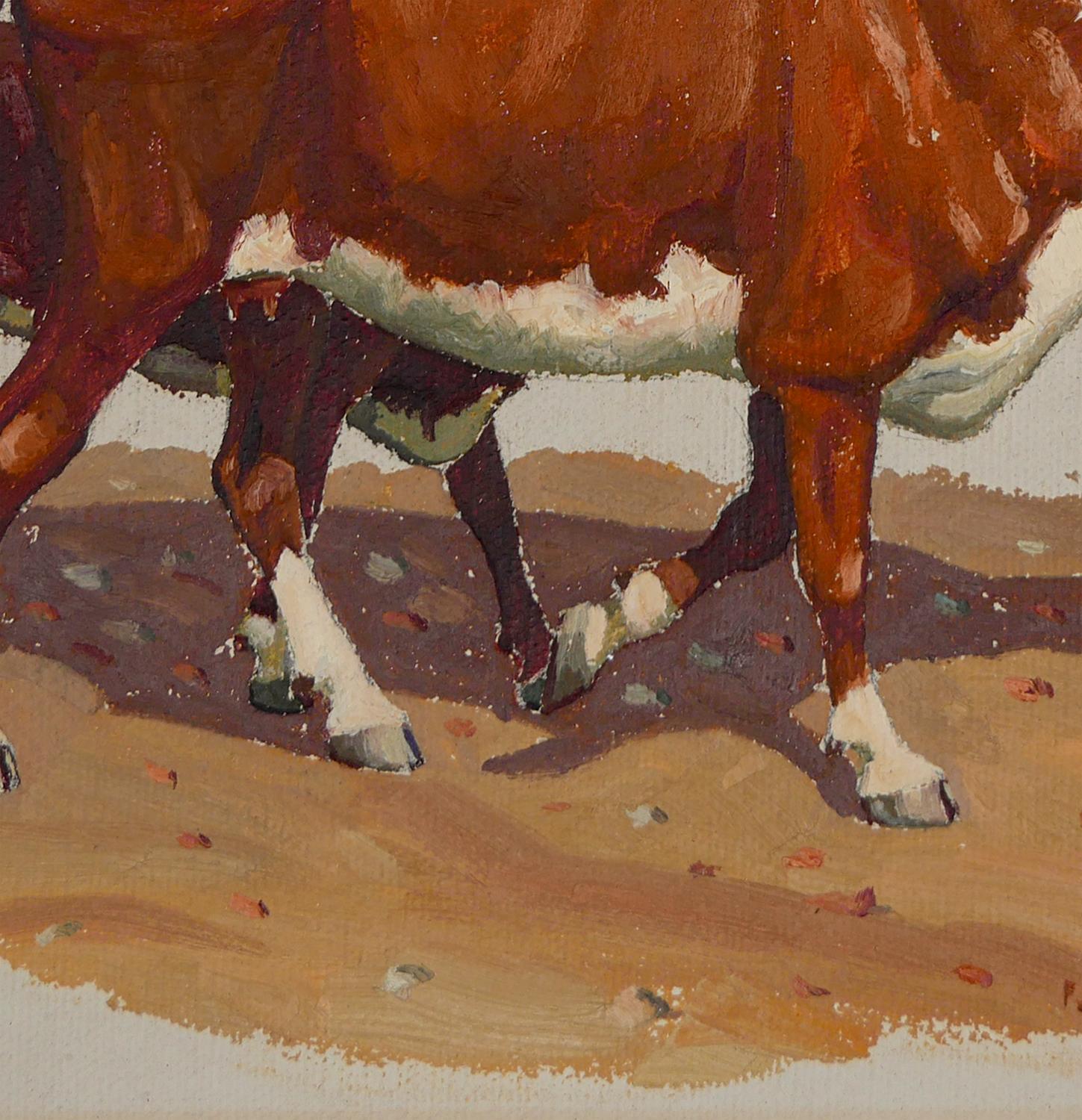 Peinture impressionniste abstraite marron et blanche « Vache et veau » en vente 5