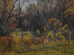 FRED DARGE 1900-1978. TEXAS LANDSCAPE "AUTUMN" 1940s DARGE FRAME