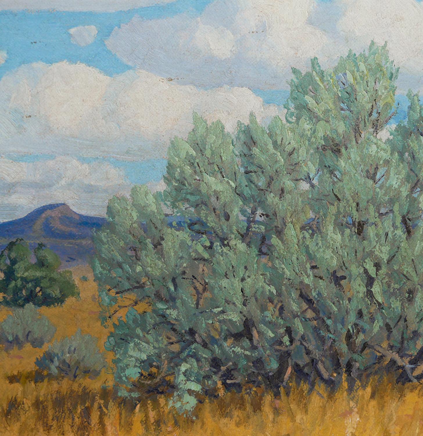 Paysage impressionniste abstrait du désert occidental vert, jaune et bleu en vente 6