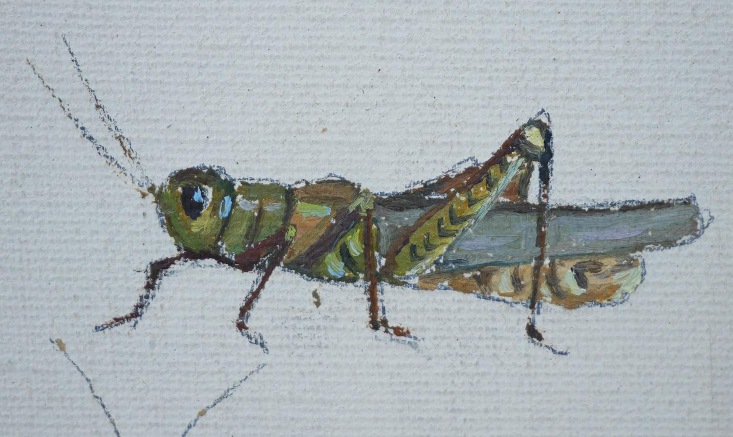 „Study of Crickets“ Grüne und braune abstrakte Aquarellillustration von Crickets im Angebot 6
