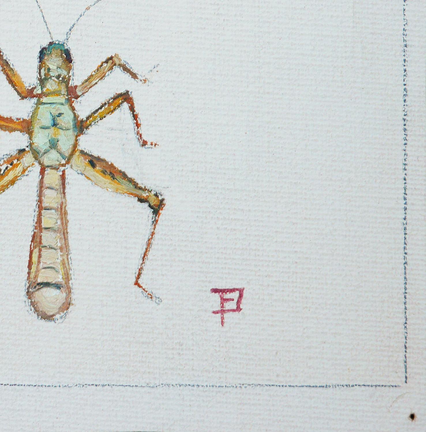 „Study of Crickets“ Grüne und braune abstrakte Aquarellillustration von Crickets im Angebot 2
