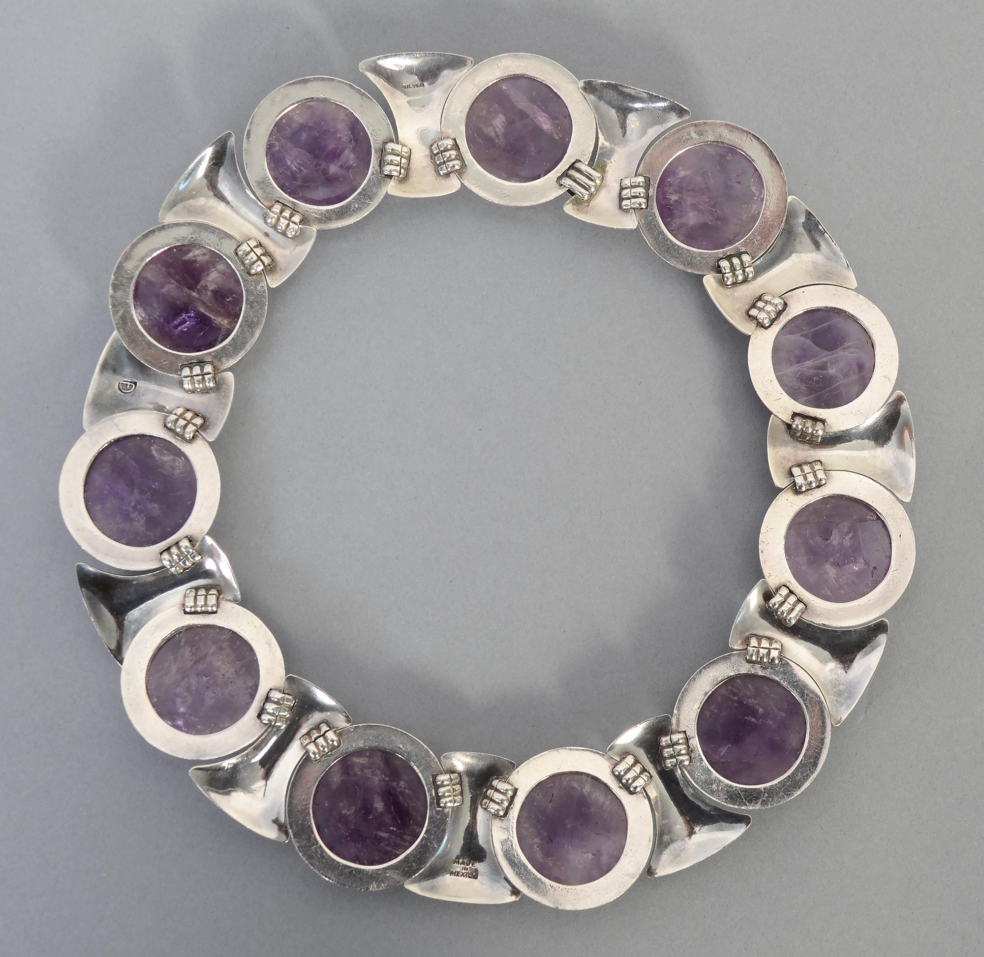 Modernist Fred Davis Sterling Silver and Amethyst Necklace For Sale