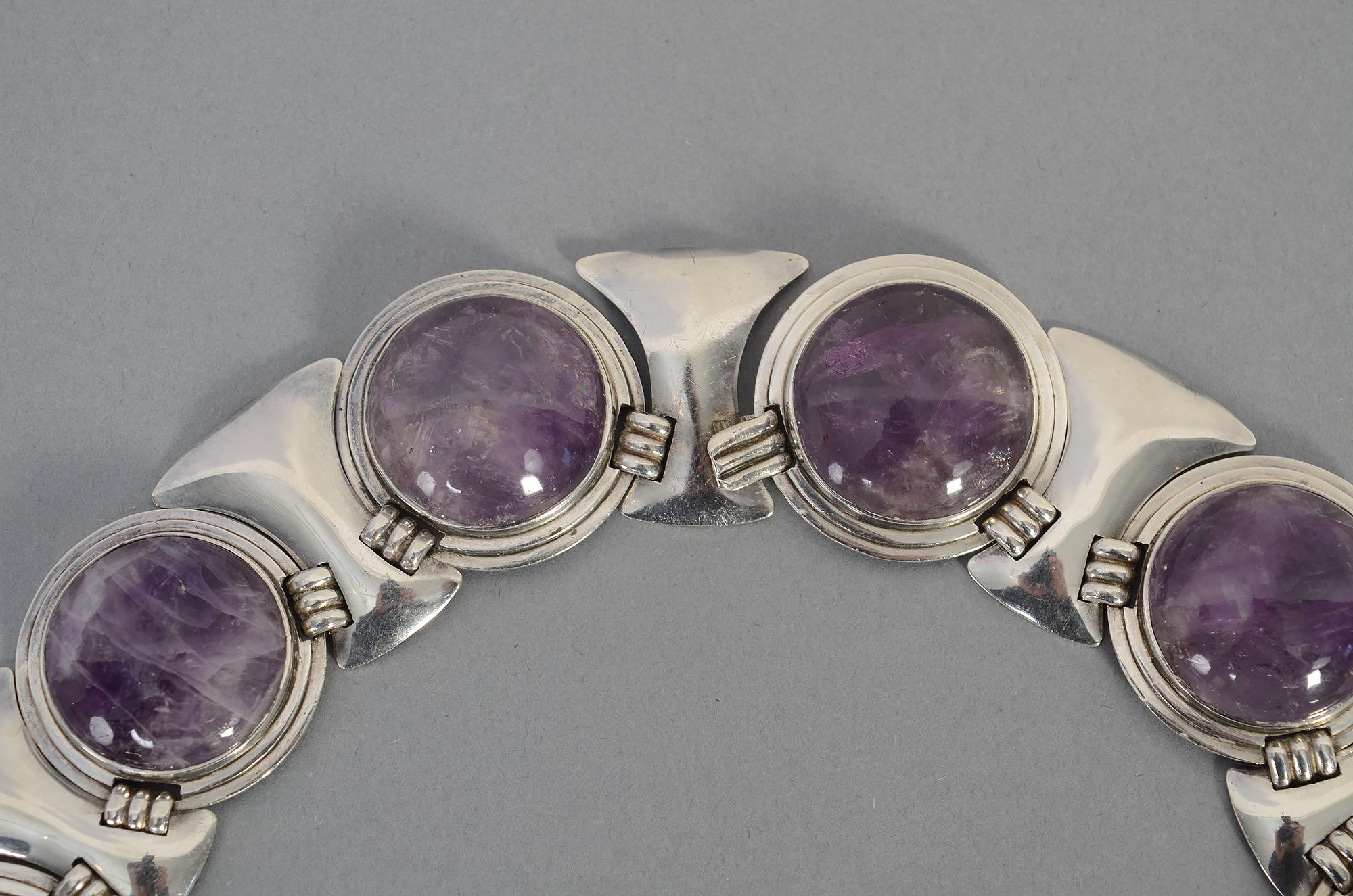 Cabochon Fred Davis Sterling Silver and Amethyst Necklace For Sale