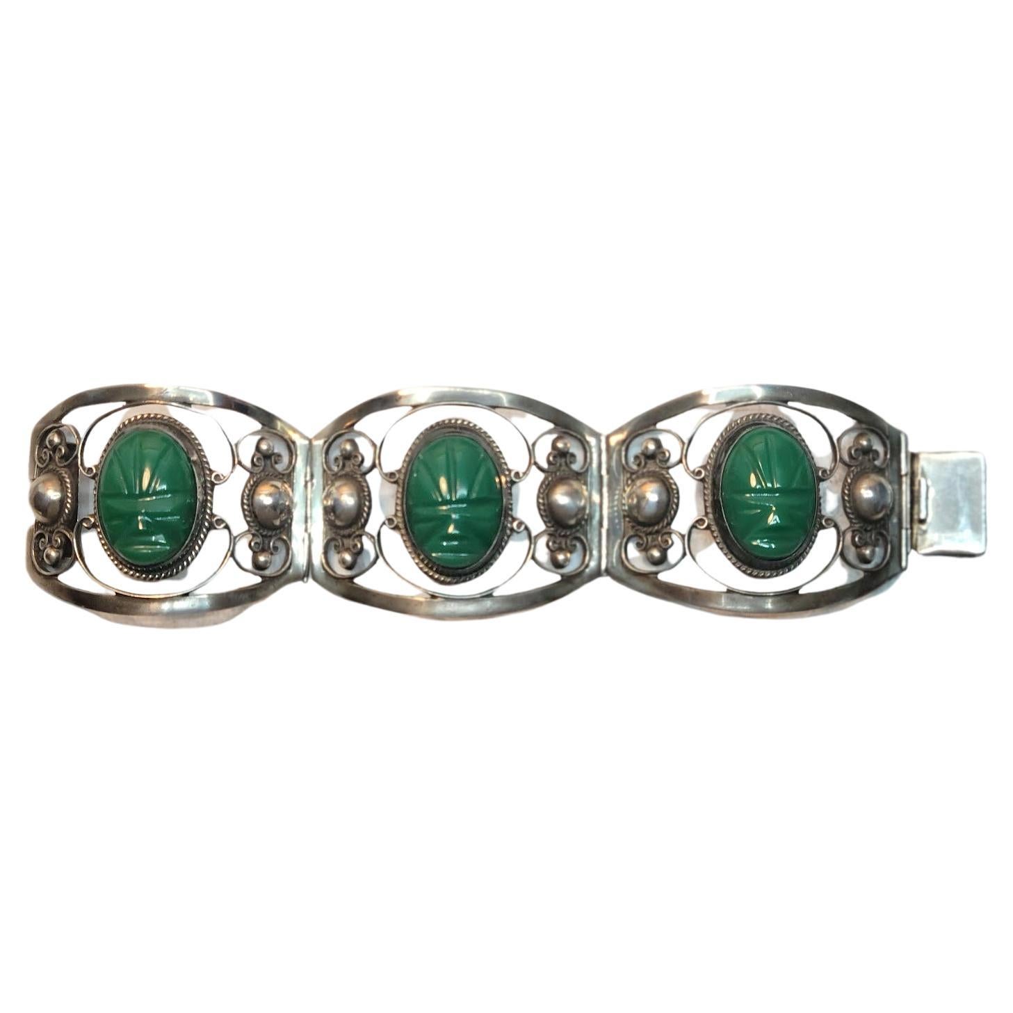 Fred Davis Sterling Silver Green Onyx Bracelet For Sale