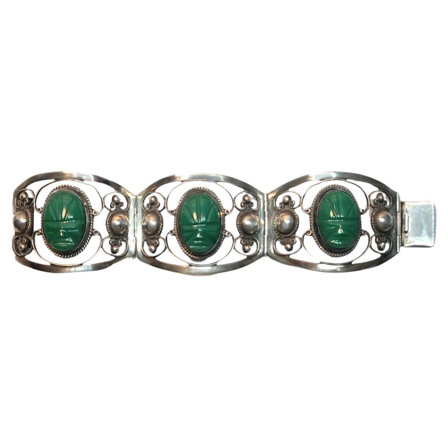 Fred Davis Sterling Silver Green Onyx Bracelet For Sale