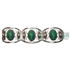 Retro Fred Davis Sterling Silver Green Onyx Bracelet