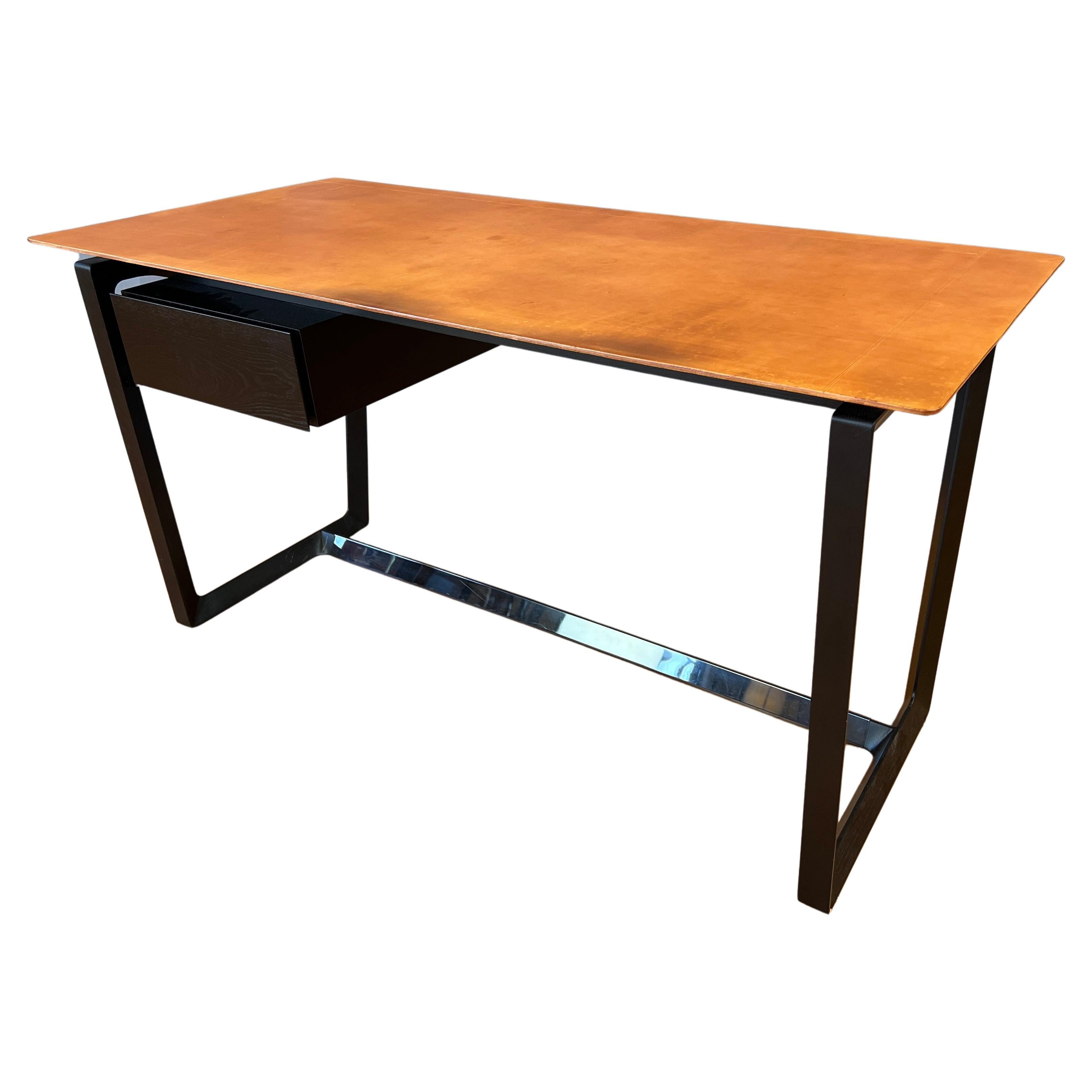 "Fred" Desk by Roberto Lazzeroni for Poltrona Frau, Leather Top Surface  For Sale