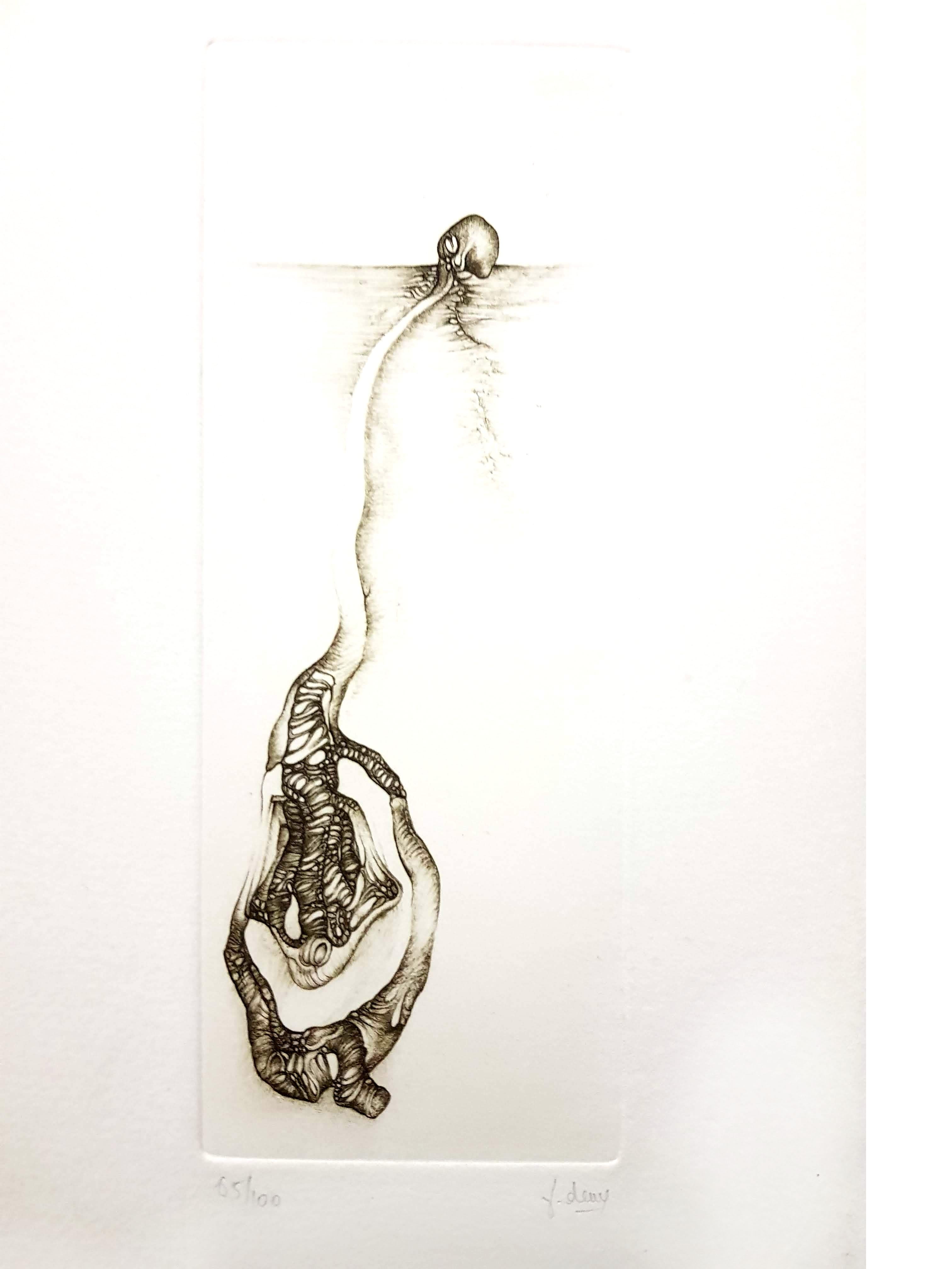Fred Deux - Surrealismo gris III - Grabado original firmado