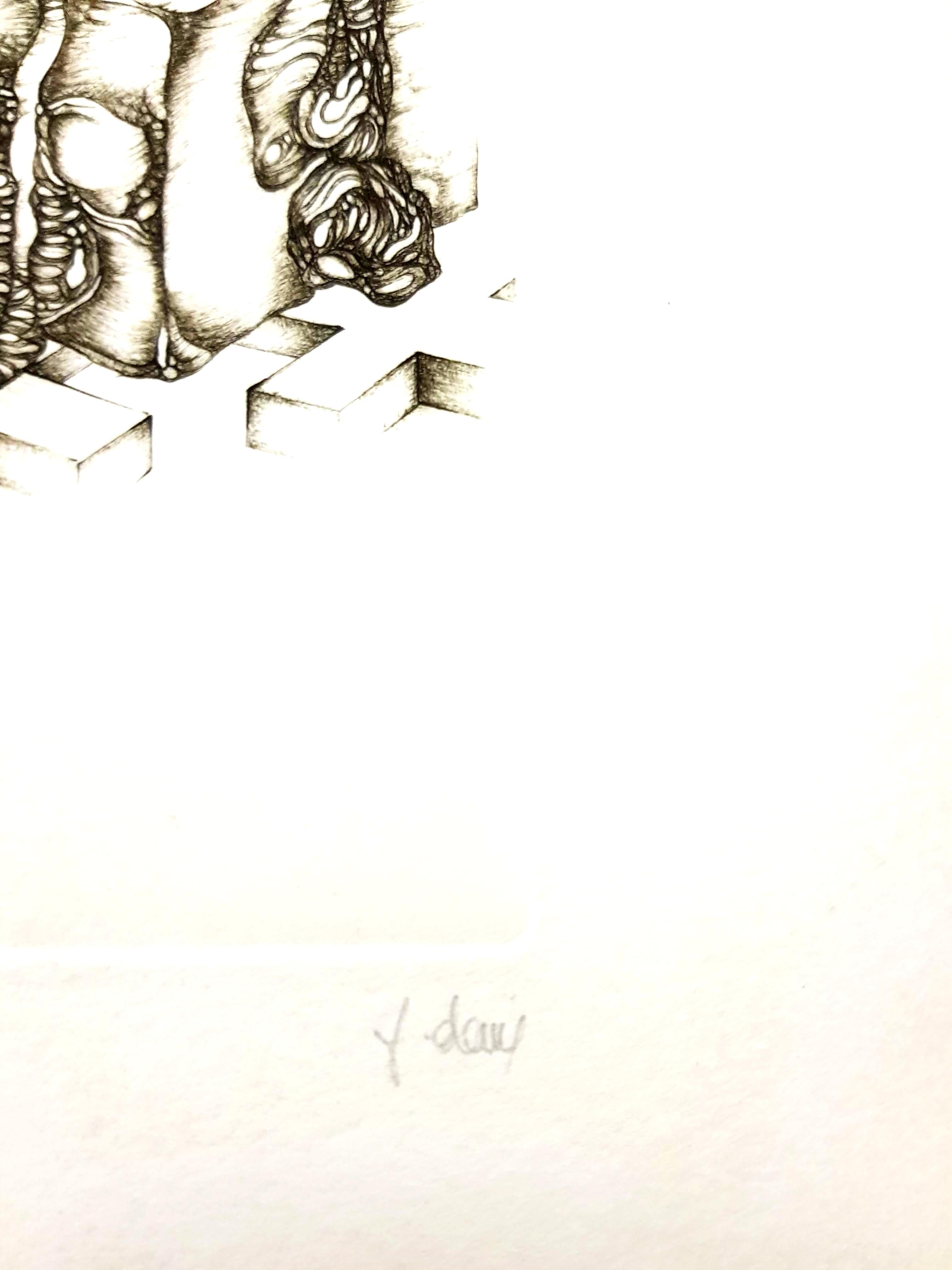 Fred Deux - Grey Surrealism IV - Signed Original Etching For Sale 2