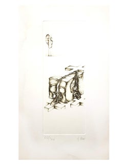 Fred Deux - Surrealismo gris IV - Grabado original firmado
