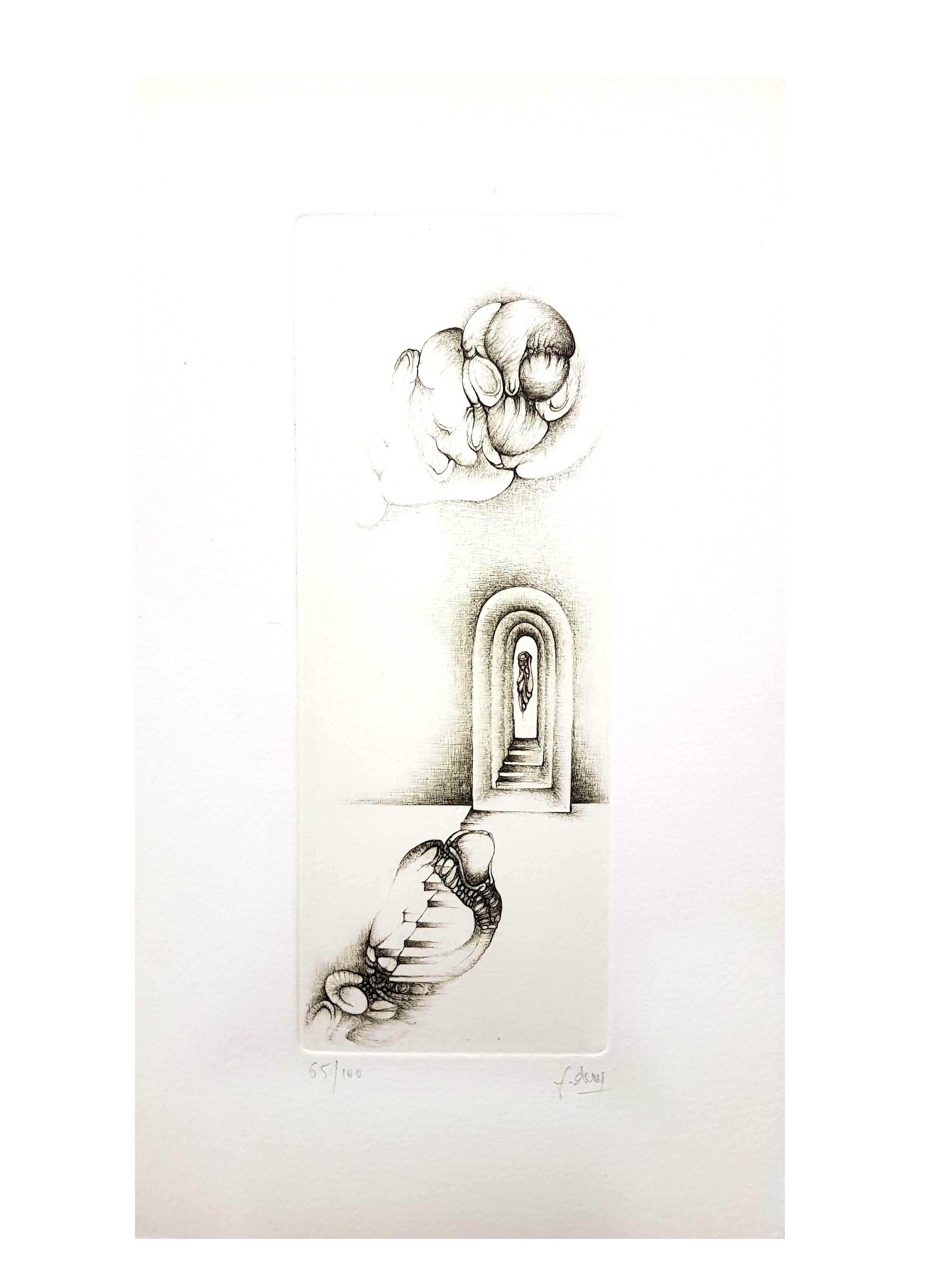 Fred Deux - Grey Surrealism VII - Signed Original Etching