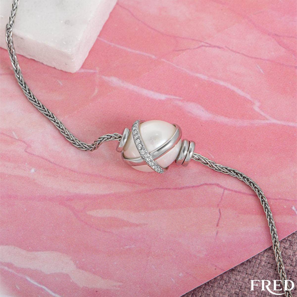 Mixed Cut Fred Diamond and Pearl Bracelet in Platinum 6B0180 For Sale