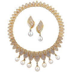 Fred Paris Diamond and Pearl Necklace Suite