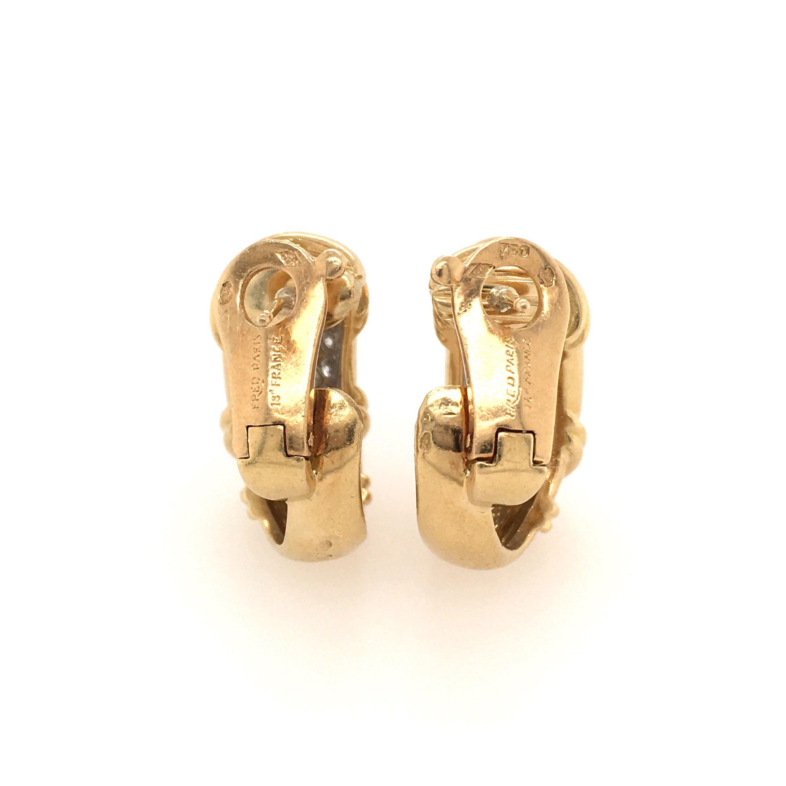 Round Cut Fred Diamond and Yellow Gold Earrings