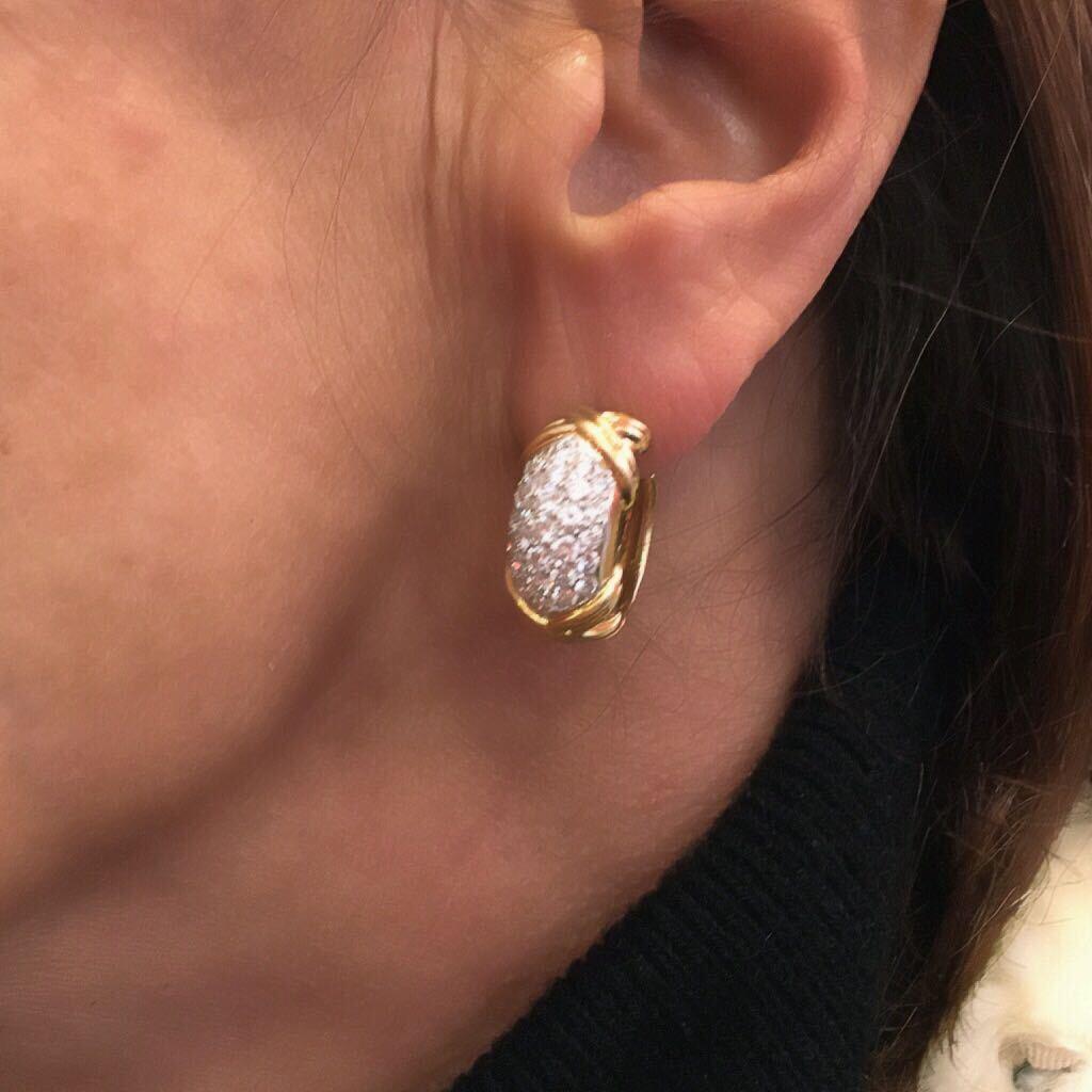 Fred Diamond and Yellow Gold Earrings In Excellent Condition In New York, NY