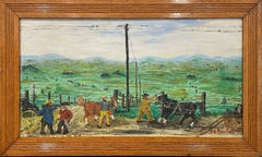 "Swapping Horses" Fred E. Robertson, Grandma Moses, Self-Taught Landscape