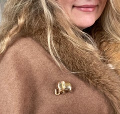 Fred Elephant Brooch in 18 Carat Yellow Gold Ruby Enamel