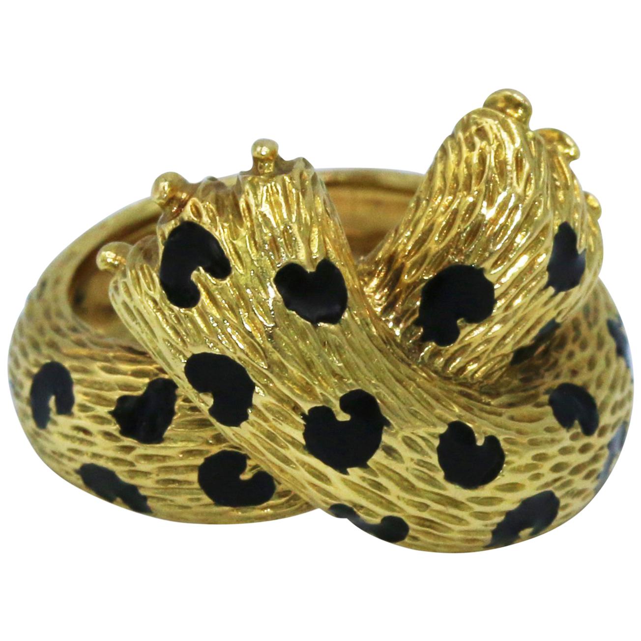 Fred Enamel and Gold Panther Ring