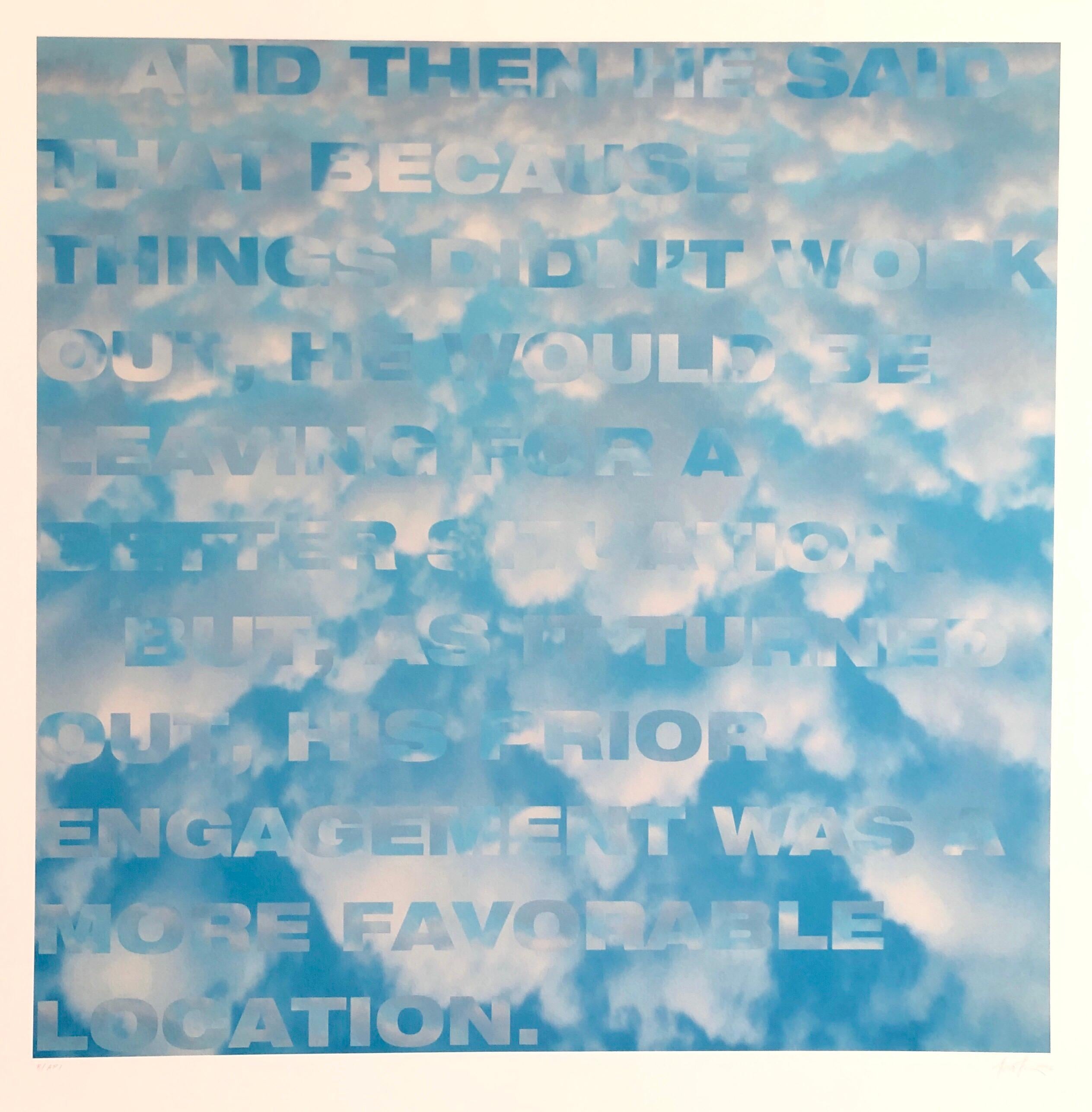 Fred Fehlau Abstract Print - Large Sky Blue Color Iris Print Text Based Conceptual Muse X LA Artist 1 of 2 B