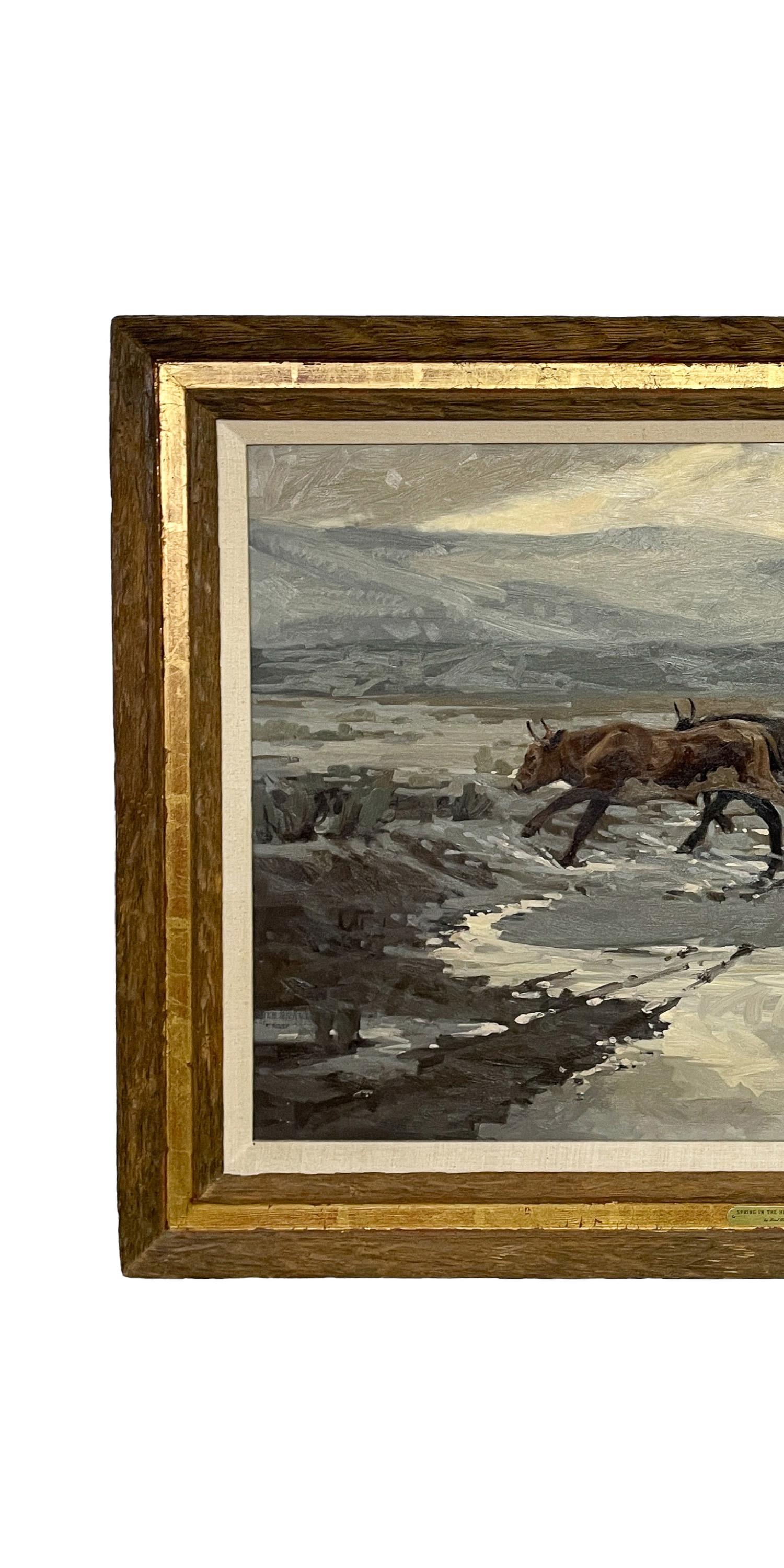 American Western Cowboy Caballo y Ganado Pintura al óleo 