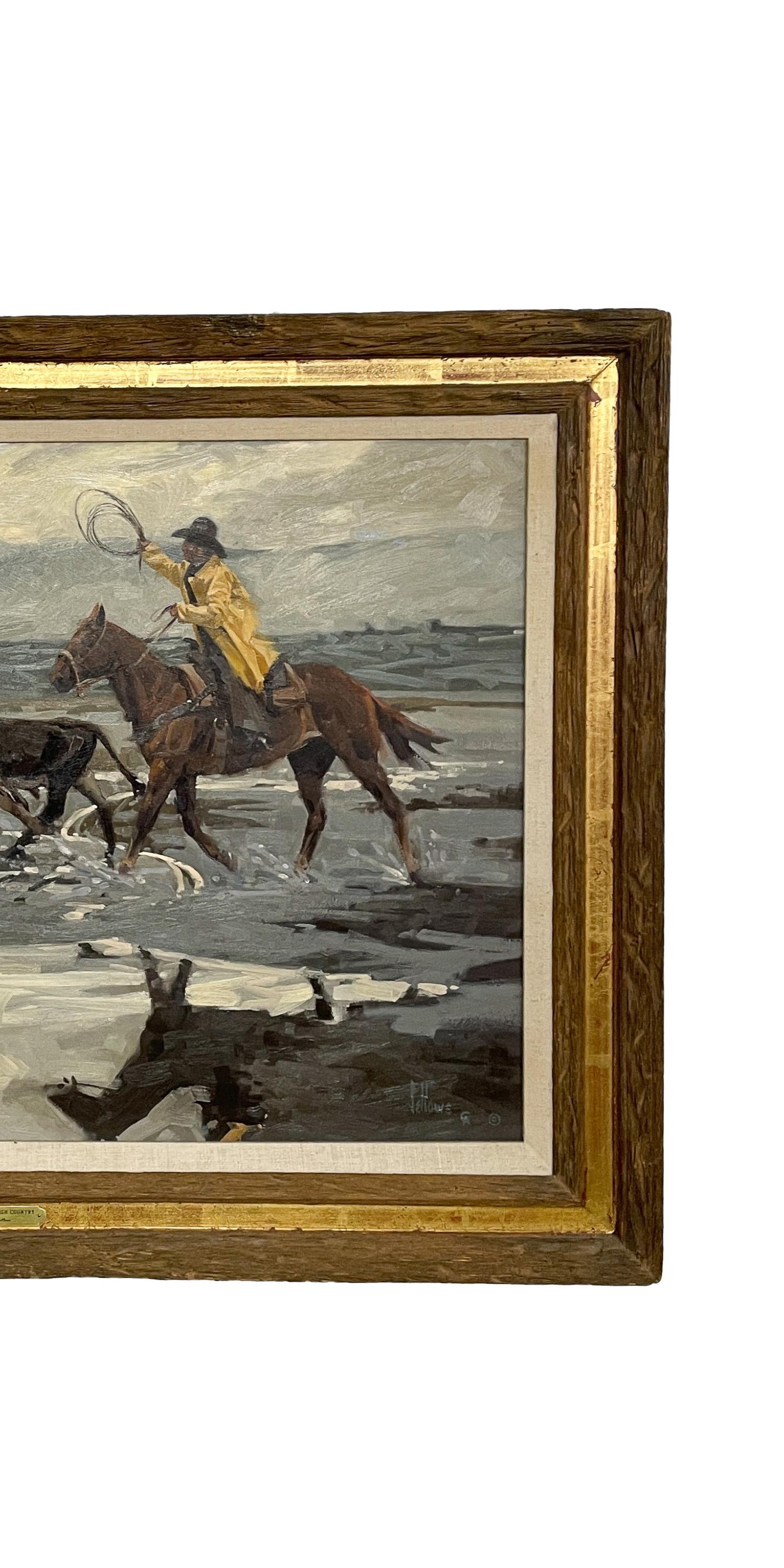 American Western Cowboy Caballo y Ganado Pintura al óleo 